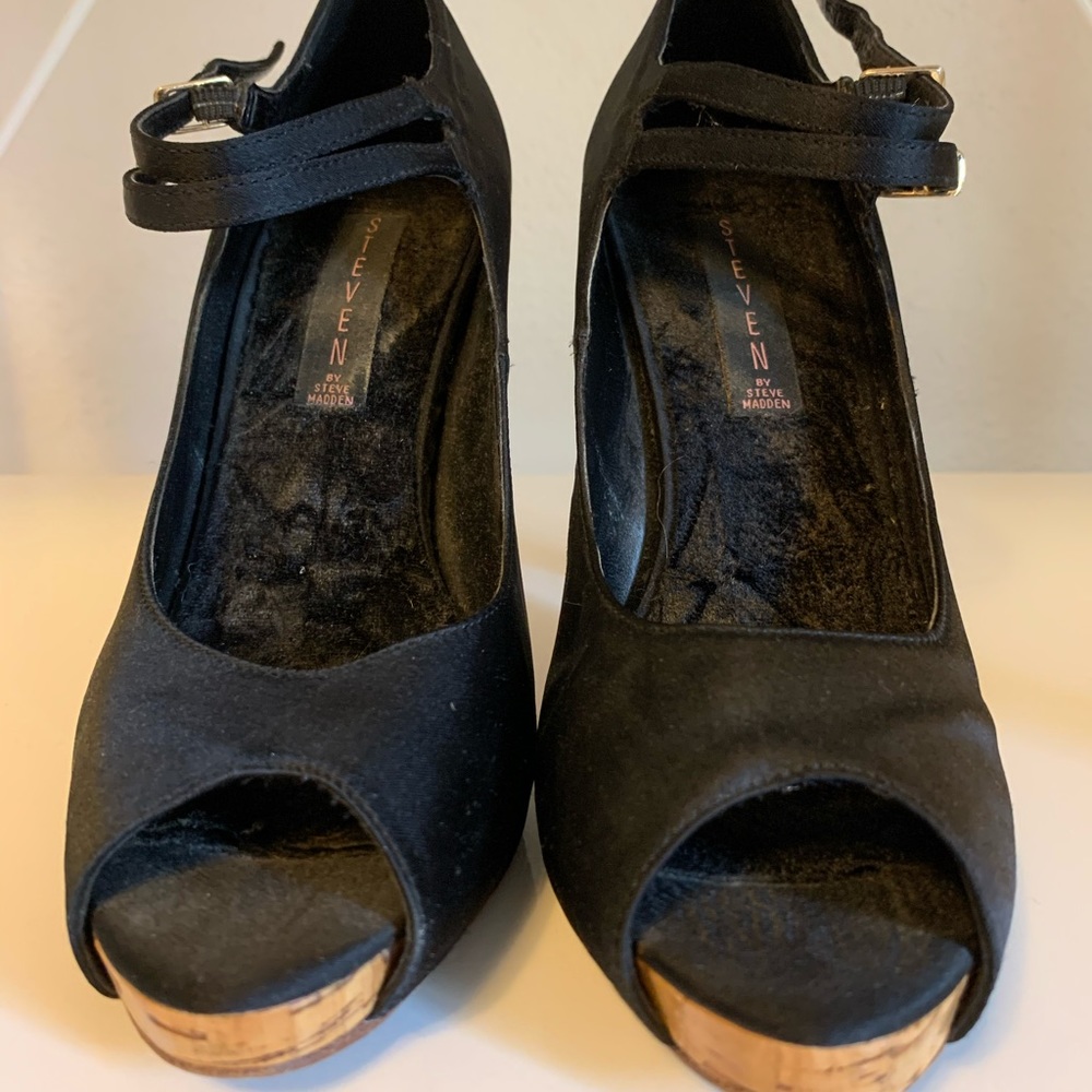 Steven by Steve Madden | satin+cork peep toe |sz 8 - Picture 4 of 15